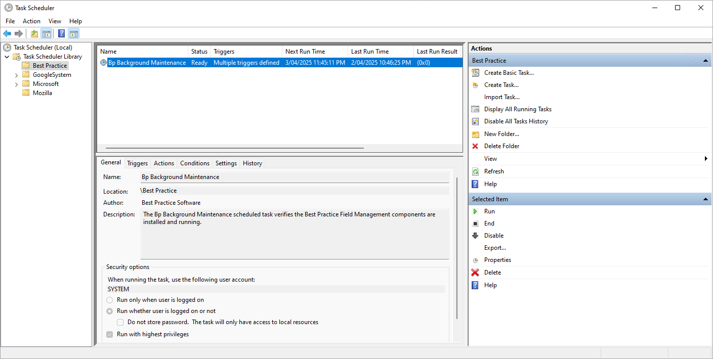 Bp Background Maintenance in Task Scheduler.