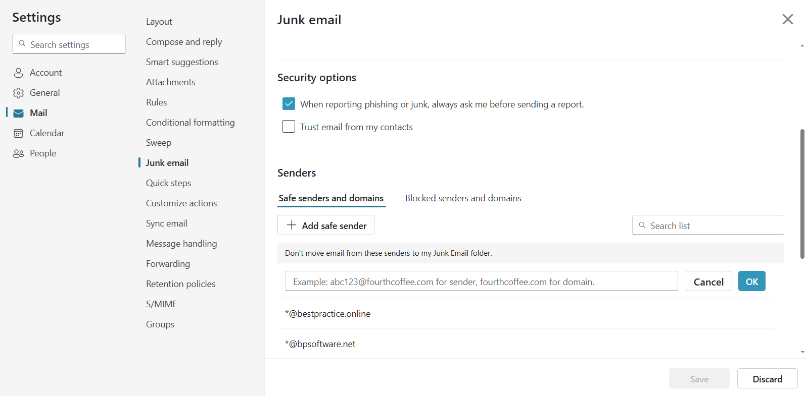 Safe Senders Outlook