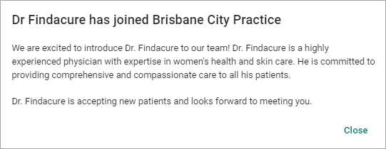 Practice Notice announcing a new doctor
