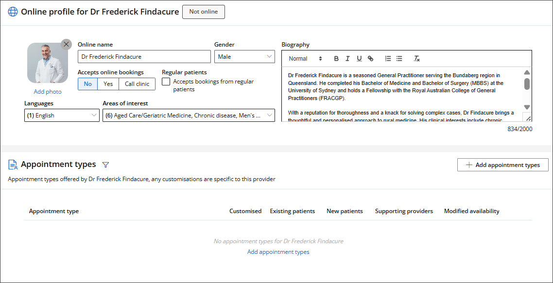 Adjust the display name if you want and select the appointment types that can be booked online for the provider. 