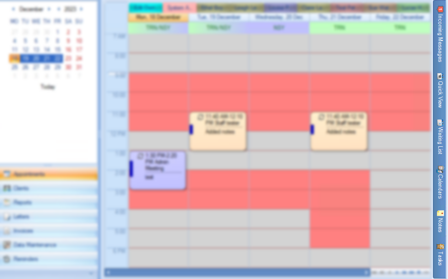 Appointment book menu