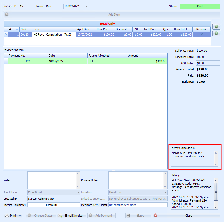Bp Allied will return to the invoice for the claim to edit