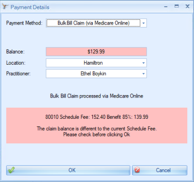 The claim balance is different to the current Schedule Fee.