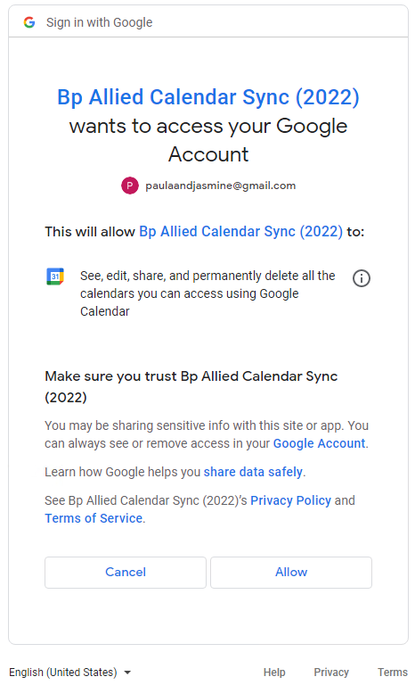 Google Calender Allow Access Google Calender Allow Access