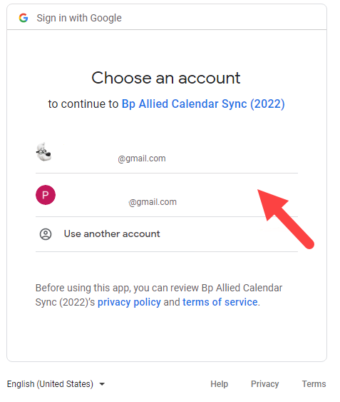 Google Calender Choose Account