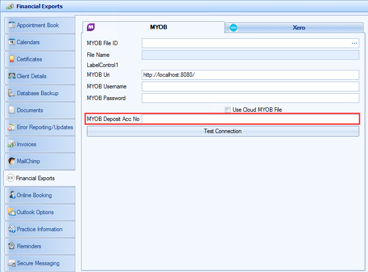 MYOB Deposit Acc No