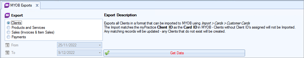 MYOB Export Clients