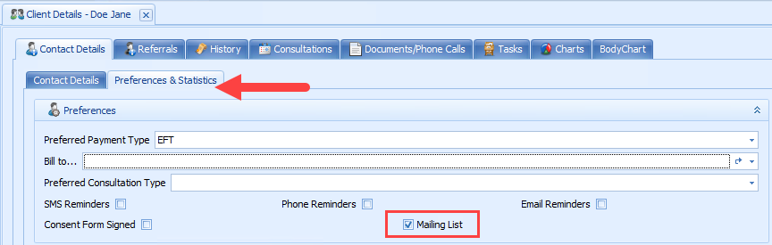 Mailing List Checkbox Contact Details