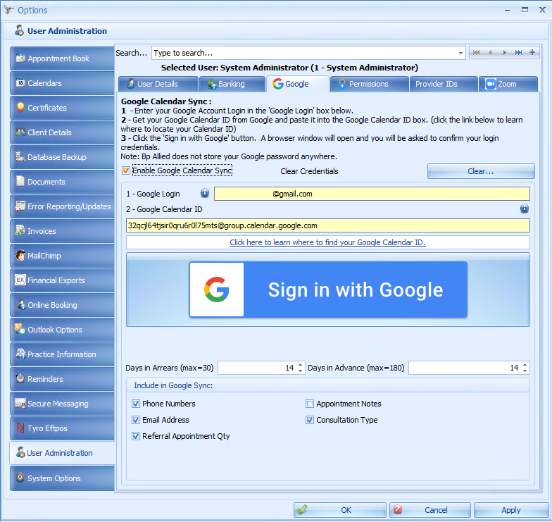 User Administration Google Calender