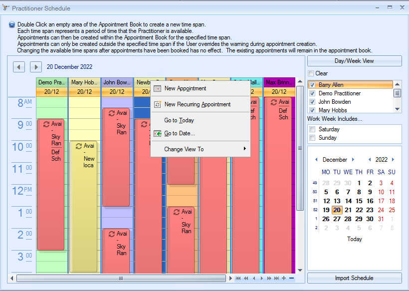 Practitioner Schedule Options