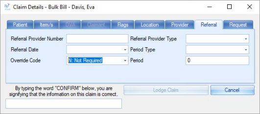 Referral Not Required Override Code
