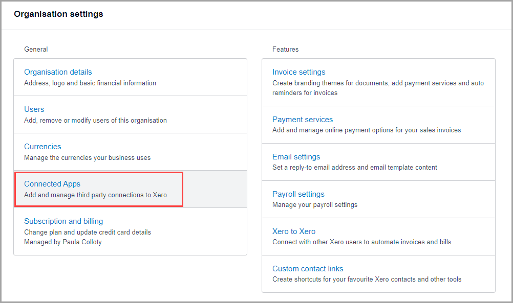 Xero Connected Apps