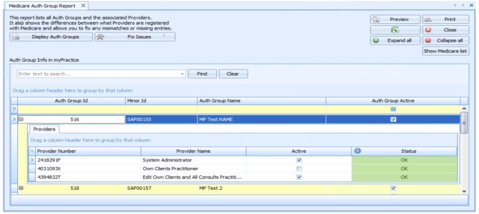 Use the Medicare Auth Groups Report
