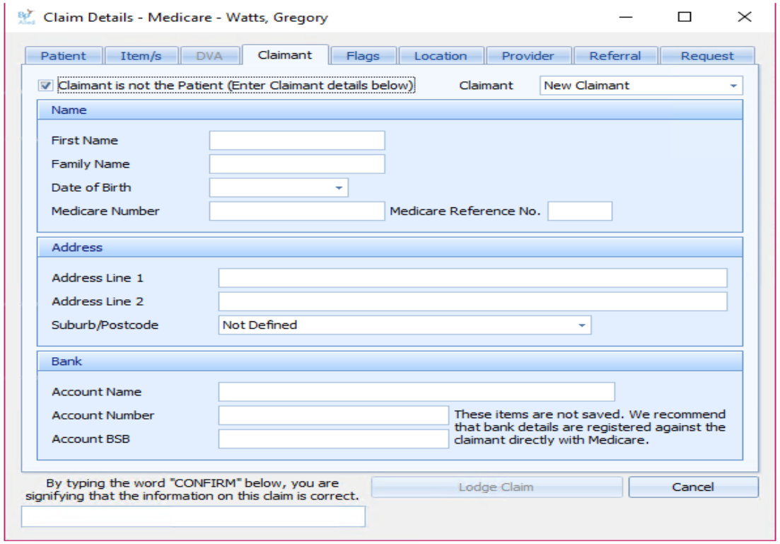 Claim Screen - Claimant Details