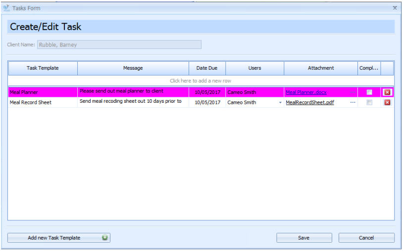 Create tasks and templates via a Client Appointment