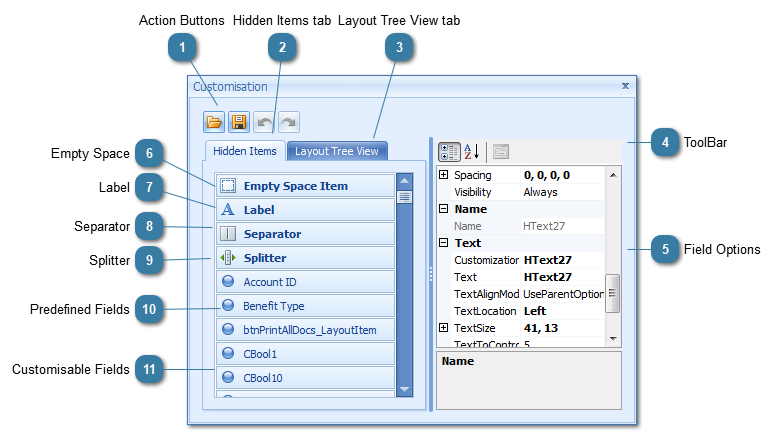 Customisation window