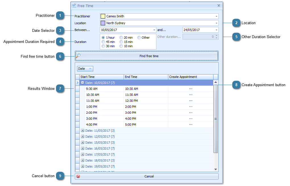 Finding a Practitioners free timeslots