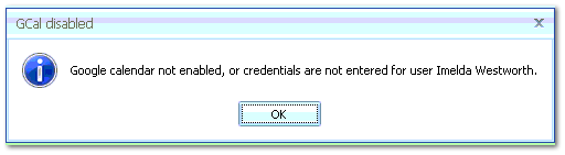 Error Message - Google calendar not enabled