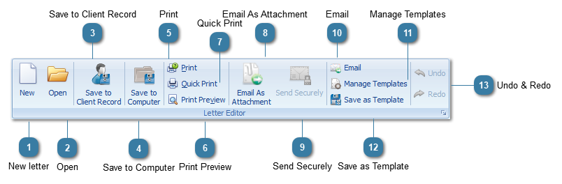 Letter Editor toolbar