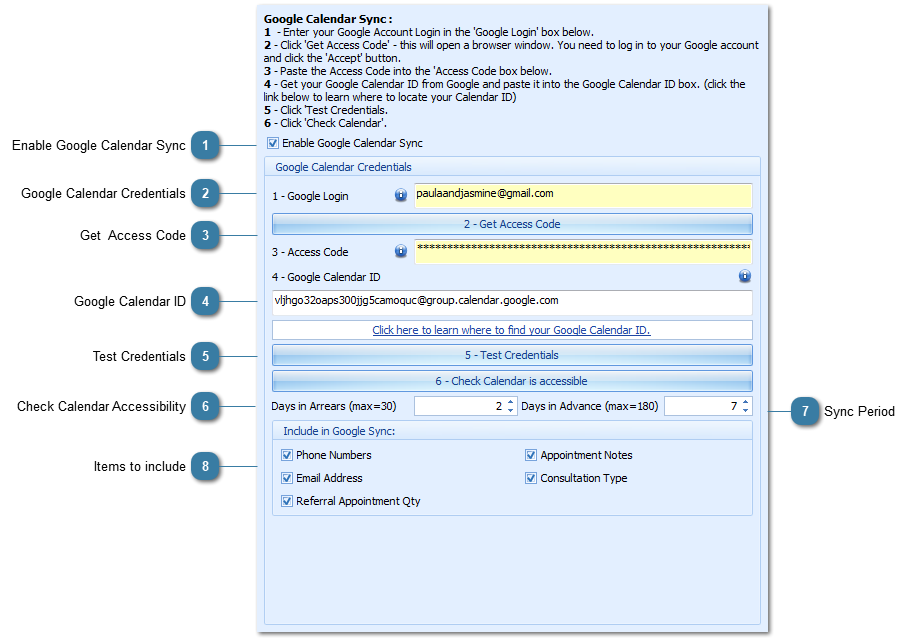 Setting up your Google Calendar Sync Options