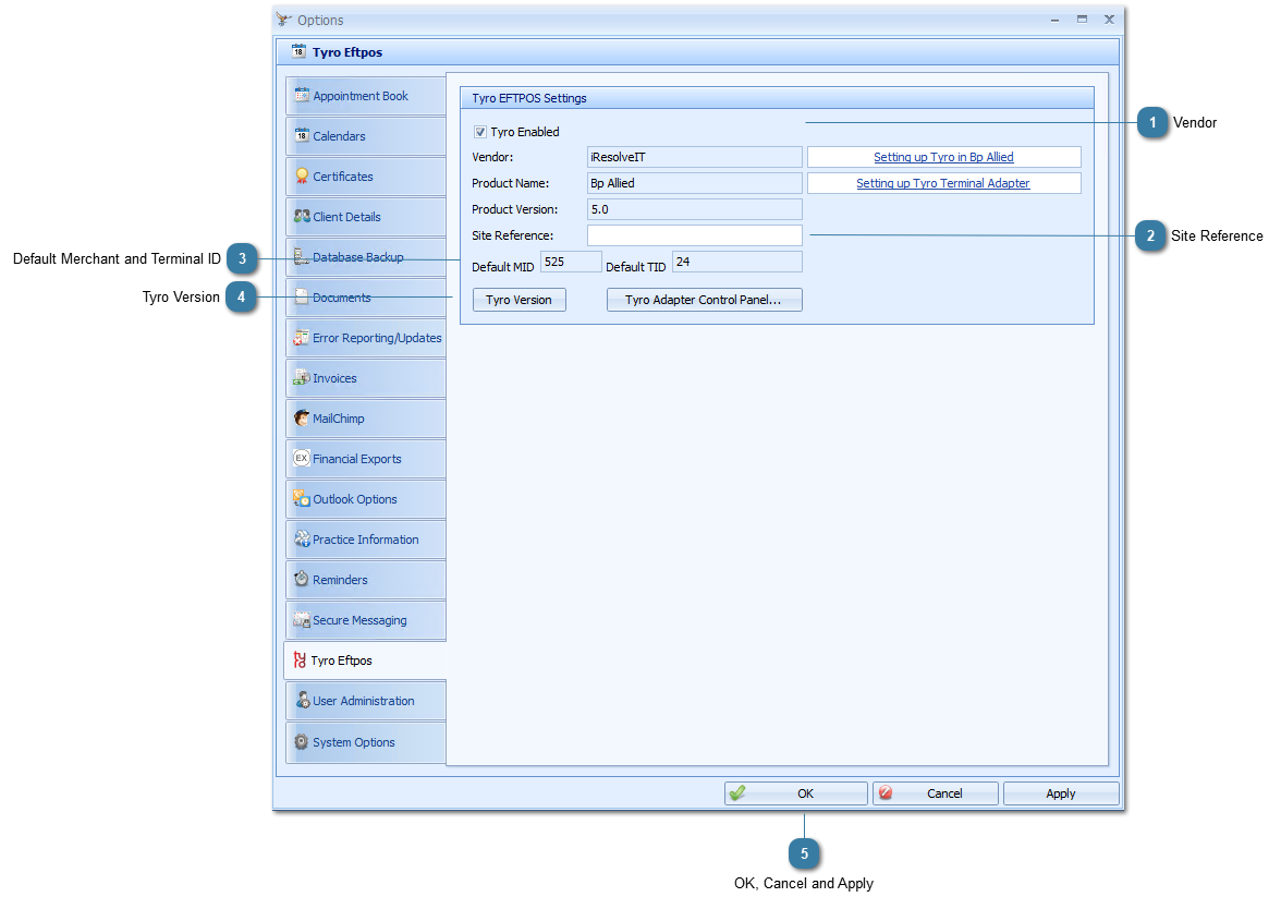 Setting Bp Allied TYRO Eftpos options