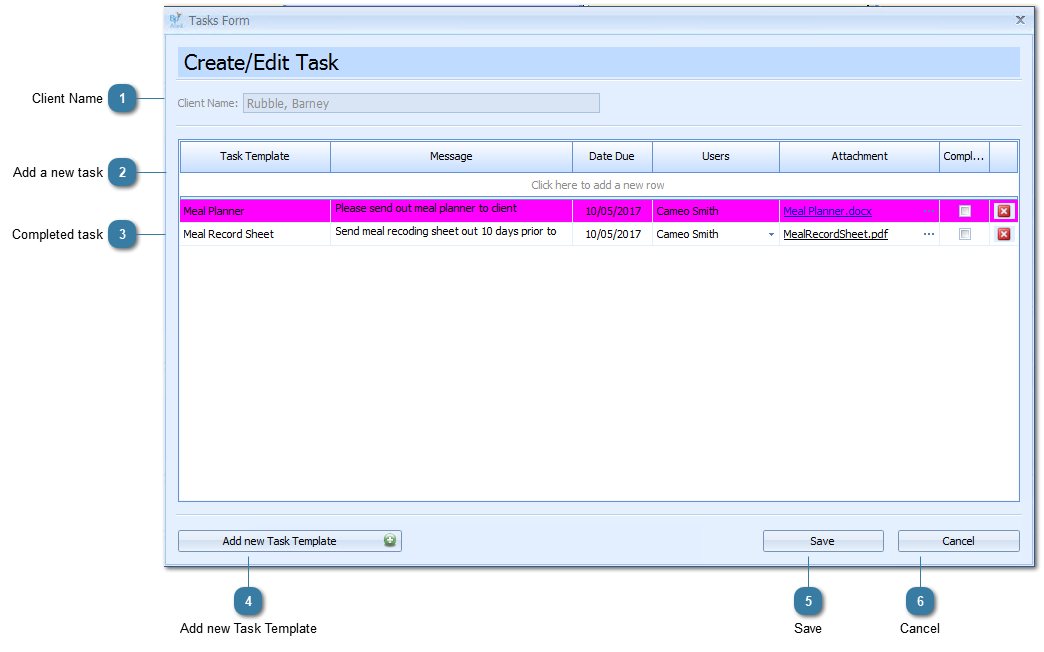Creating tasks and templates via a Client Appointment