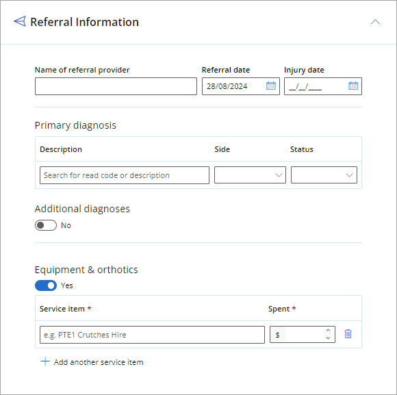 Referral information card for a referred ACC claim.