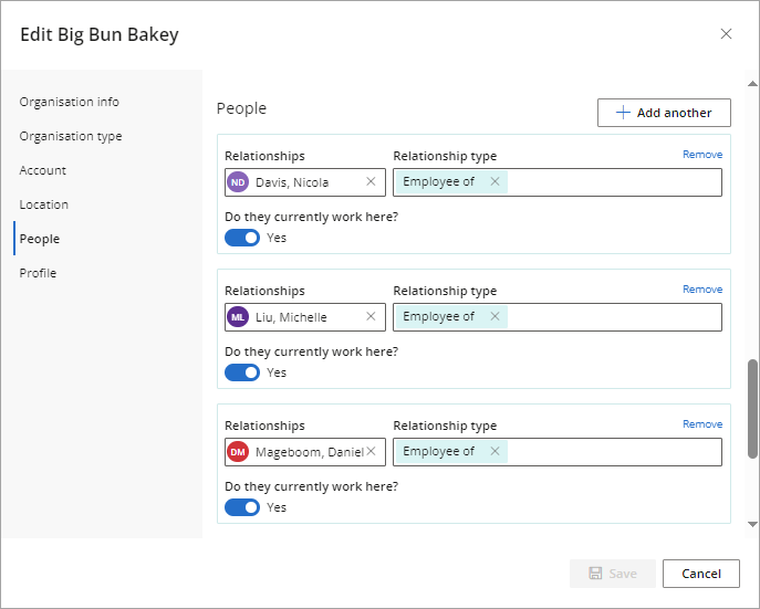 Employee details in the People section