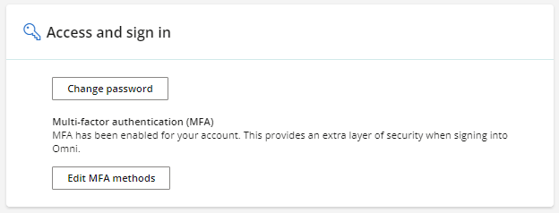 Password and MFA user settings.