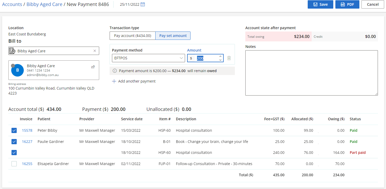 Enter an amount into the amount field next to the payment method to only pay that amount via the payment method.