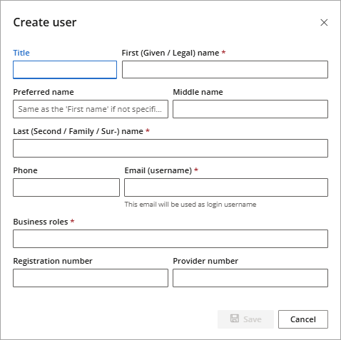 The create user modal in Bp Omni