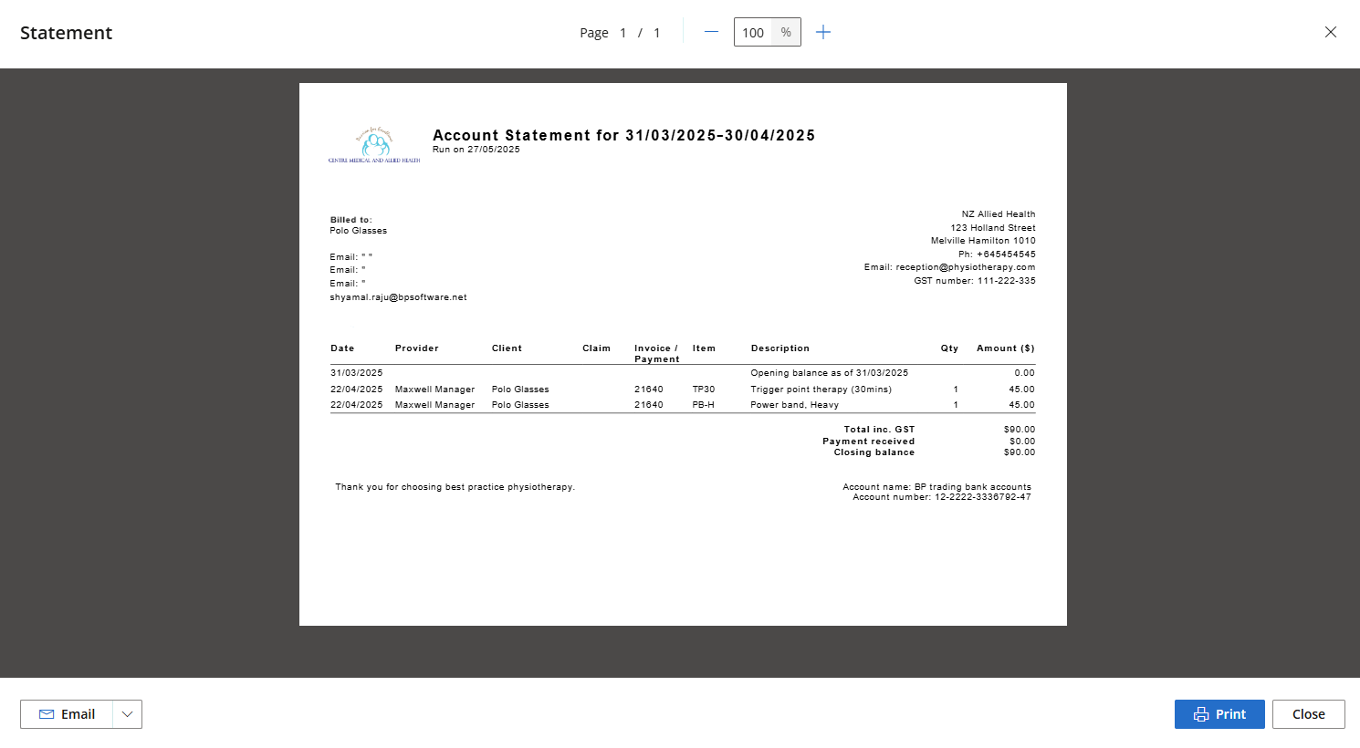 Account statement template