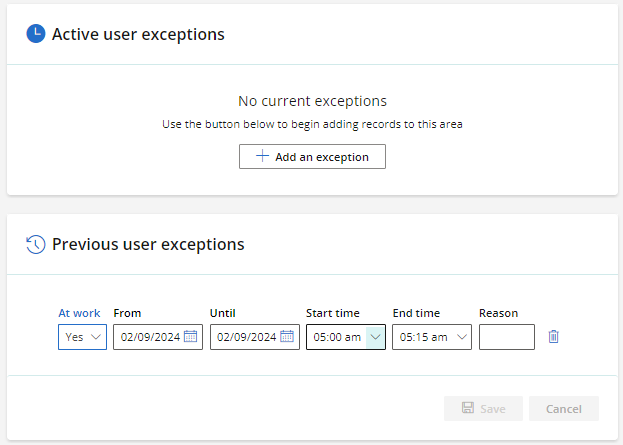 Use the fields in the Active user exceptions section to configure any one-off instances where the provider is not working.