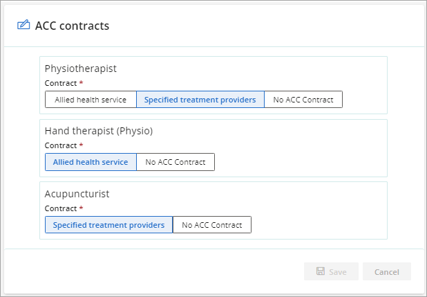 Select the provider's ACC contract types.