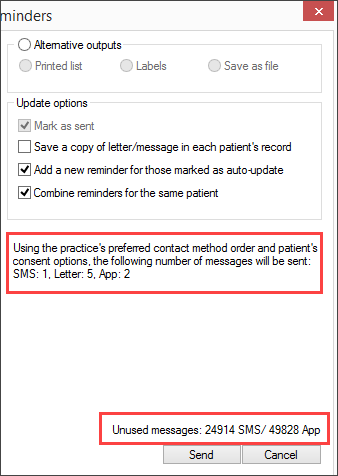 Send Reminders output