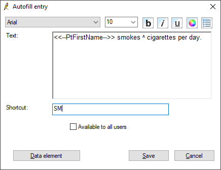 Add new Autofill from the word processor
