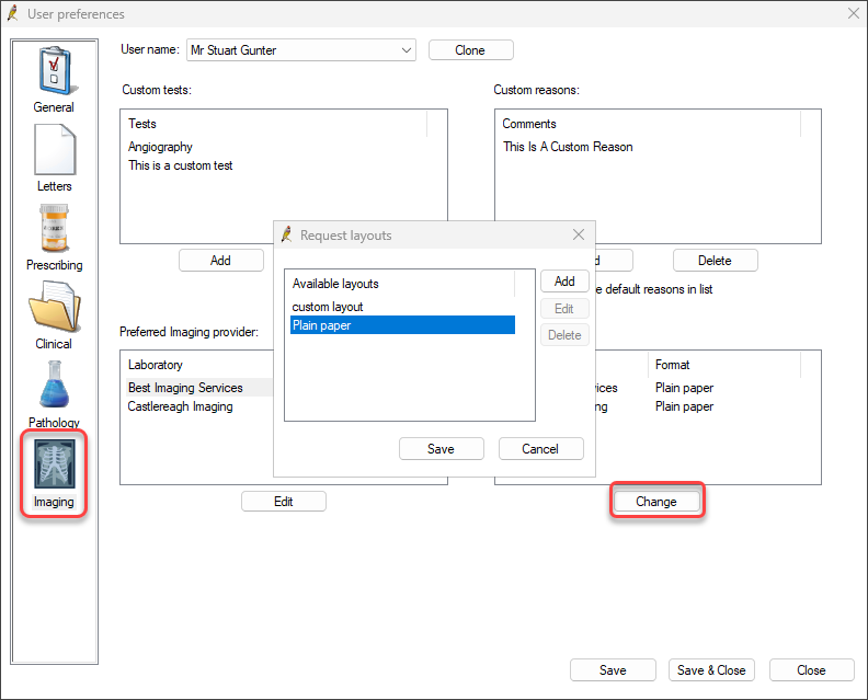 Imaging request layout