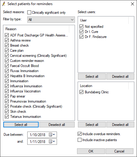 Select patients for reminders