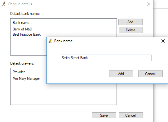 Add a bank name