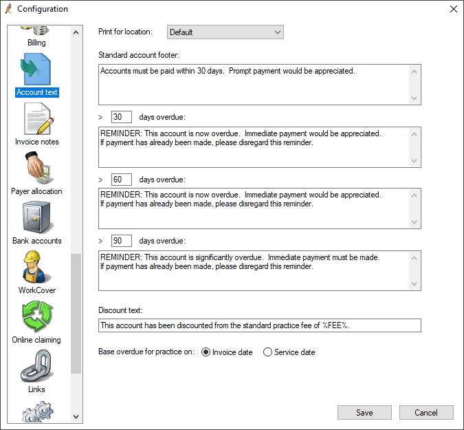 Add text to appear on overdue and discounted invoices