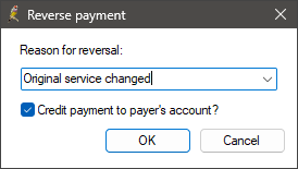 Reverse Payment screen