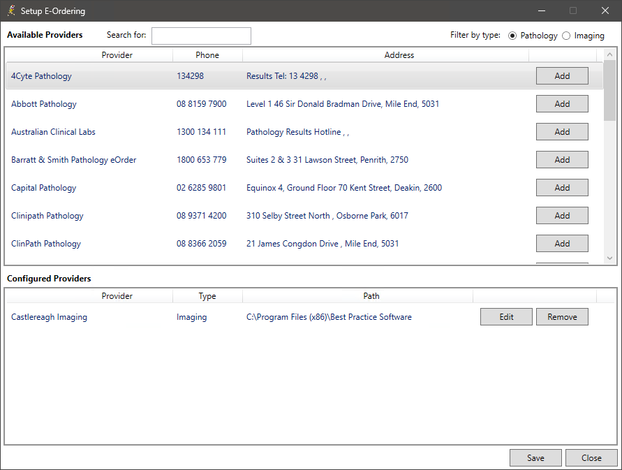 The main set up e-ordering screen.