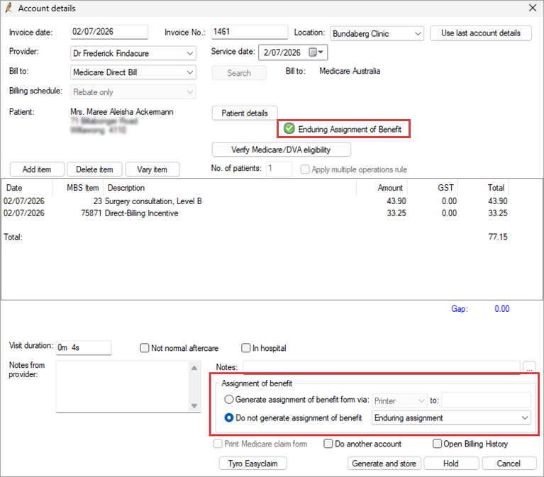 Enduring AoB in the Account details screen.