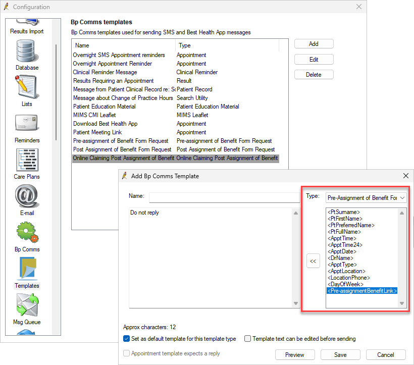 Add or Edit an Assignment of Benefit template. 