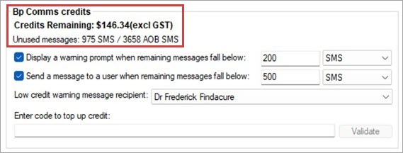 Bp Comms credits tallied in SMS or AOB SMS