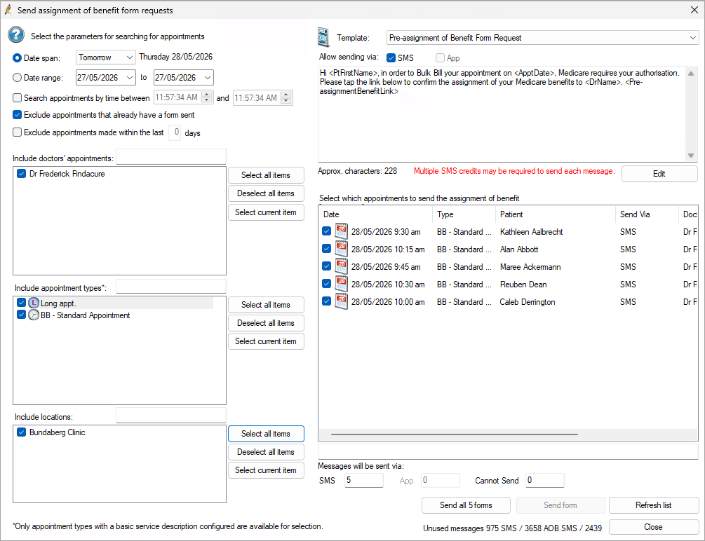 Bulk send pre-assignment of benefit requests for appointment types with BSDs configured.