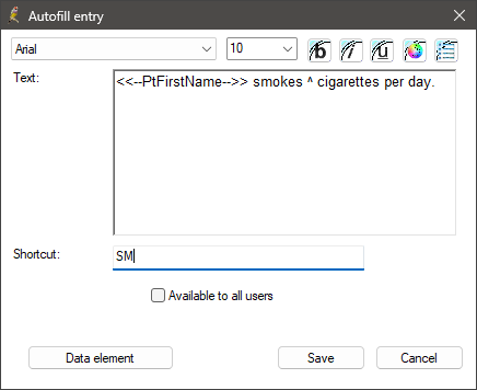Add new Autofill from the word processor Add new Autofill from the word processor