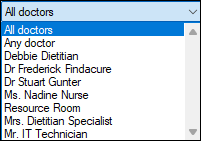 Drop-down menu showing all users setup to have appointments.