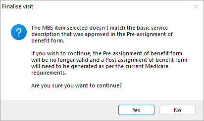 Finalise visit screen prompt