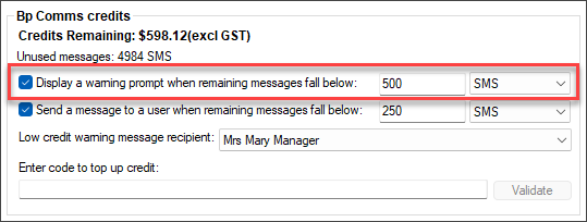 Bp Comms Warning Prompt Configuration